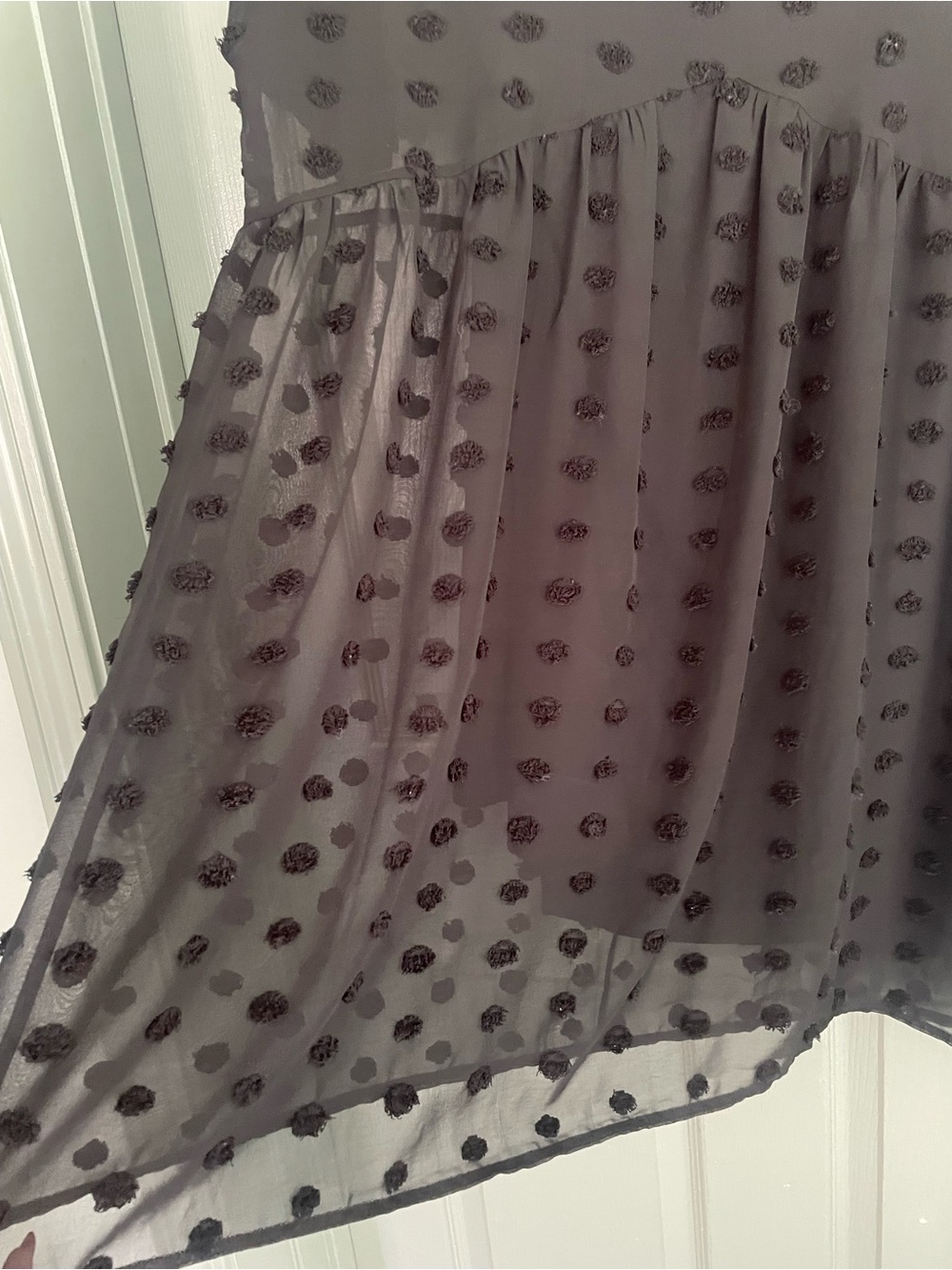 Women's Zenana Black Textured Swiss Dot V-Neck Babydoll Mini Dress Size Medium - Picture 5 of 9